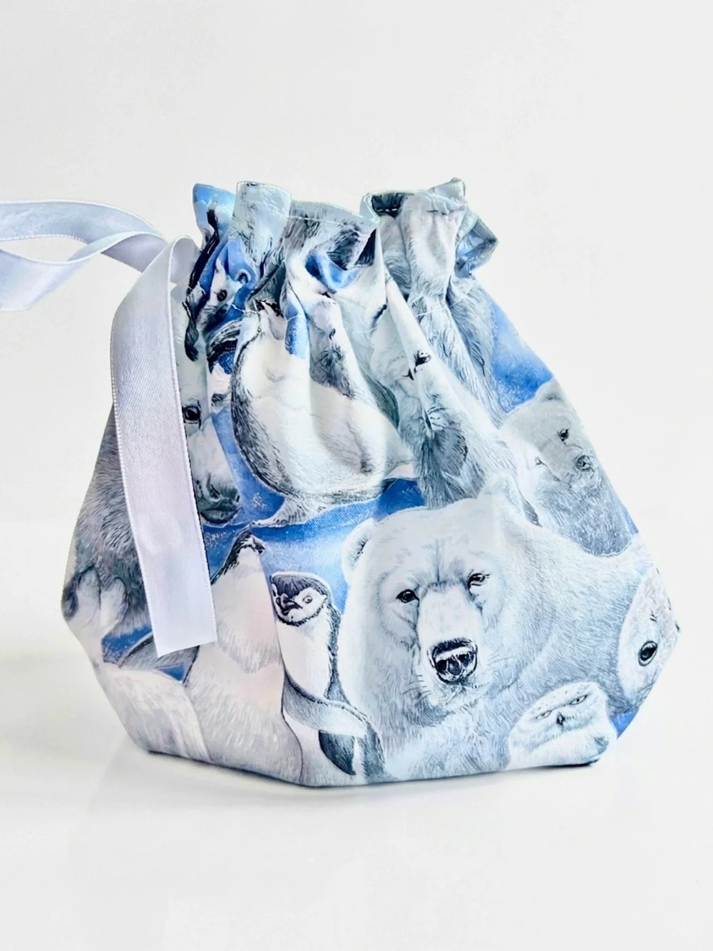 Hand Crafted Animal Print Drawstring Gift Bag White Ribbon Eco Friendly Reusable